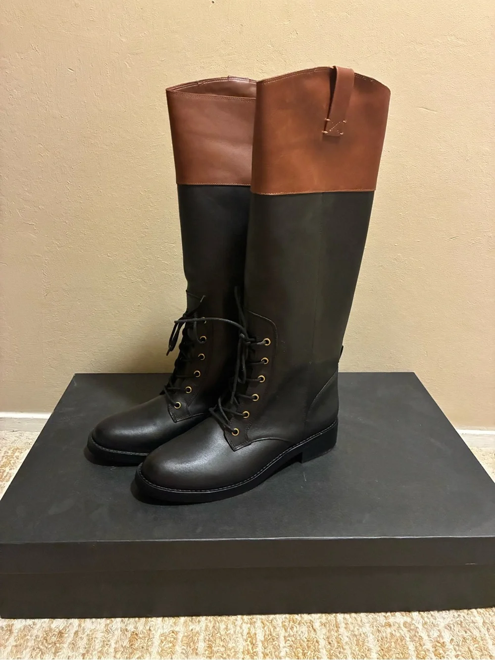 J.Crew leather Black BrownTall Lace-Up Riding Boots